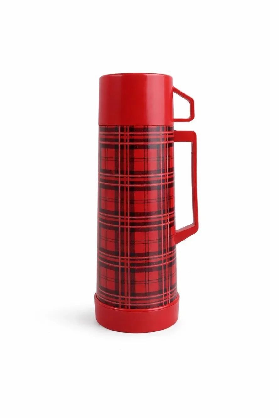 Aladdin Quart Thermos Red & Black Plaid Checkered complete plastic